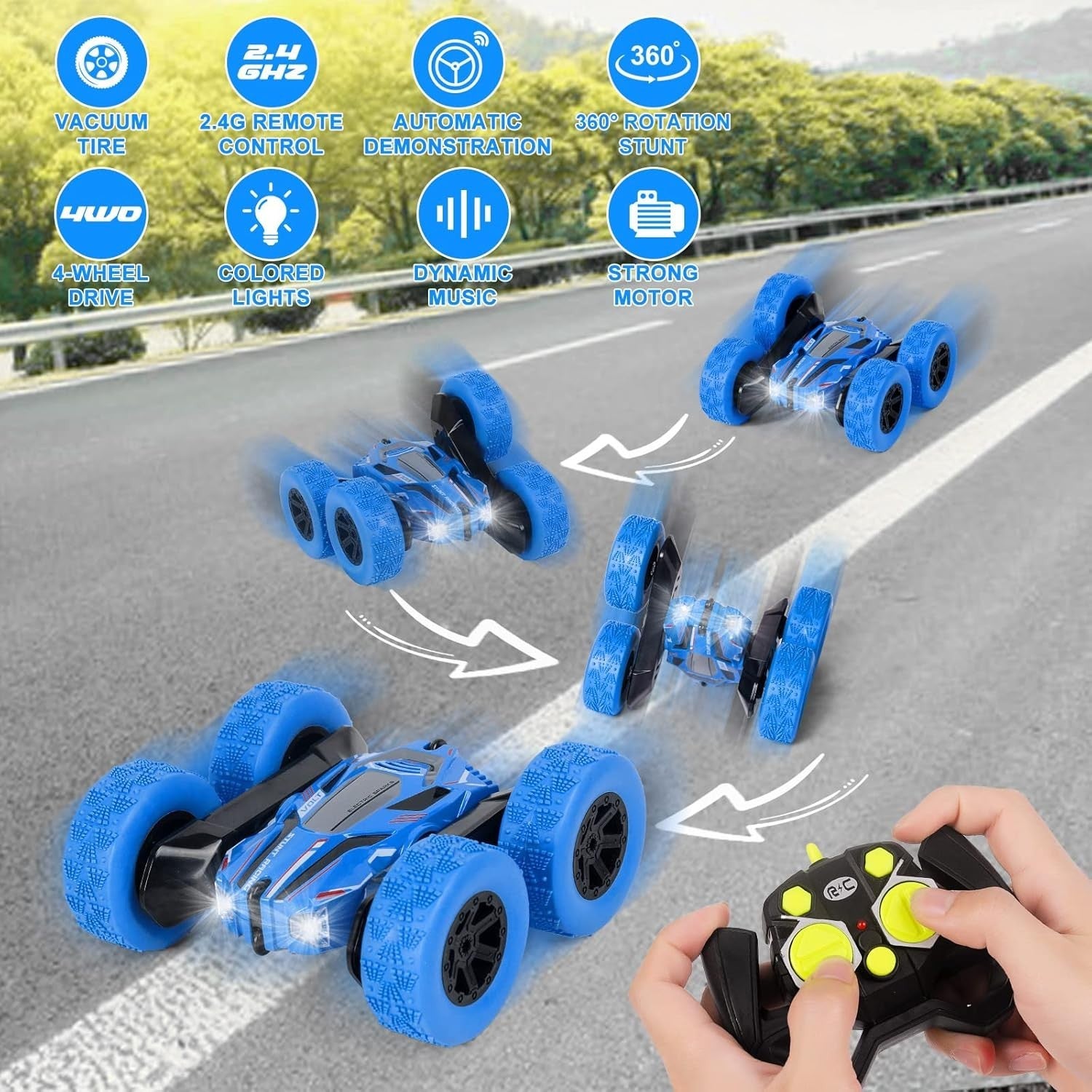 360° RC Stunt Car – Double-Sided Flip Remote Control Car, Blue