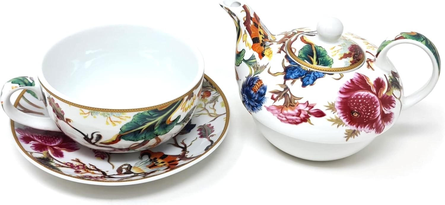 Tea For One Teapot Cup Saucer Set 600ml Fine China Floral Gift Box
