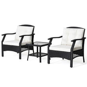 3pc Rattan Bistro Set with Cushions & Glass Table Garden Patio Balcony Set