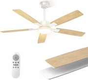 Mefine 52" Ceiling Fan with LED Light, Silent, 6 Speeds, Remote, 5 Blades