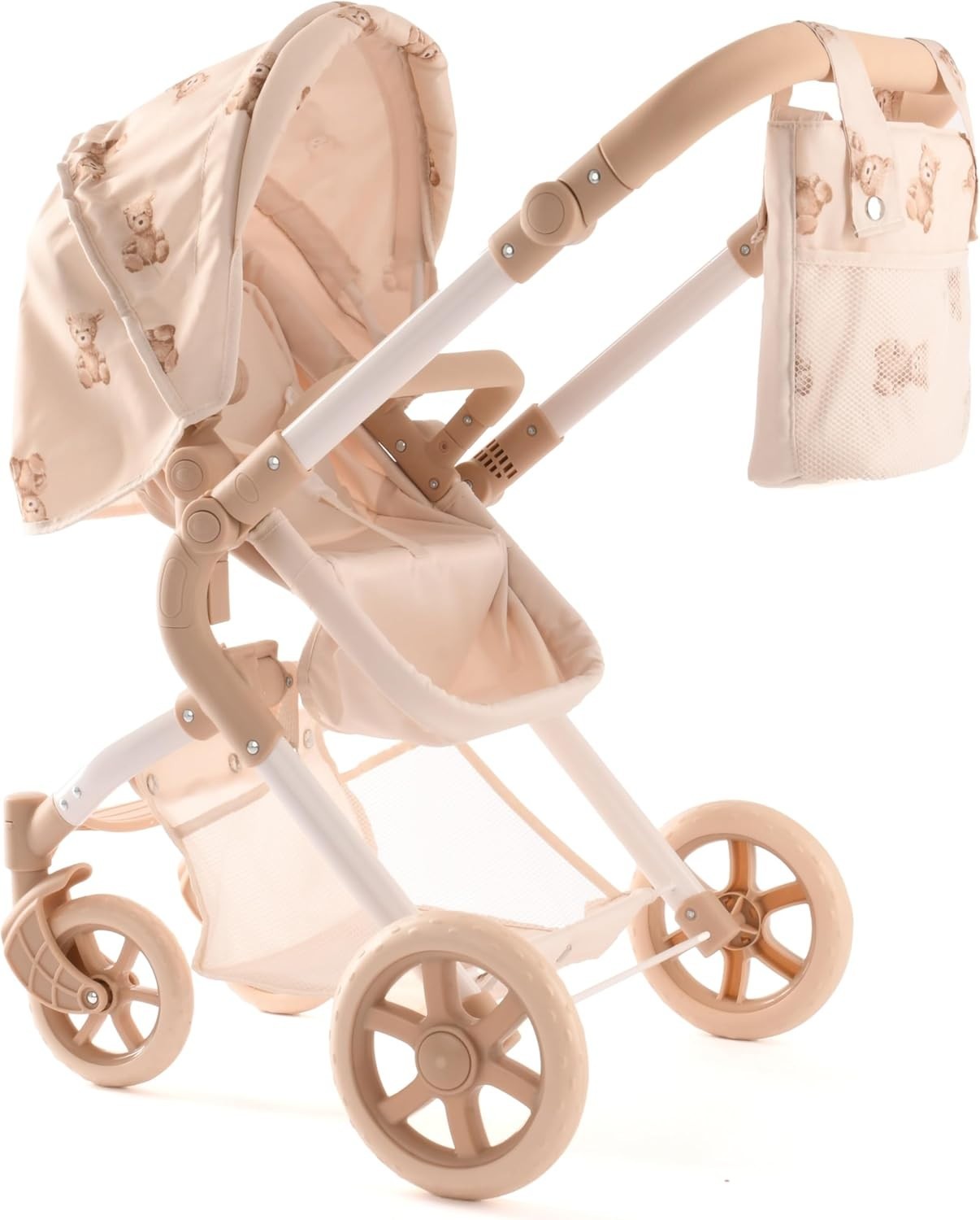2-in-1 Teddy Print Dolls Pram Baby Stroller Foldable Adjustable Handle