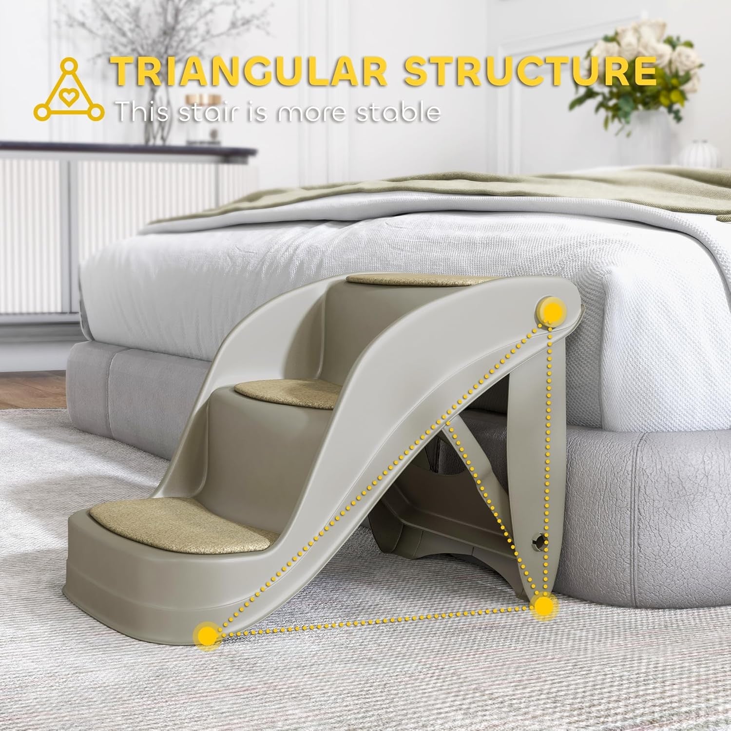 Foldable Dog Steps 3 Tier Pet Stairs Non Slip for Bed Sofa 49x38x38cm