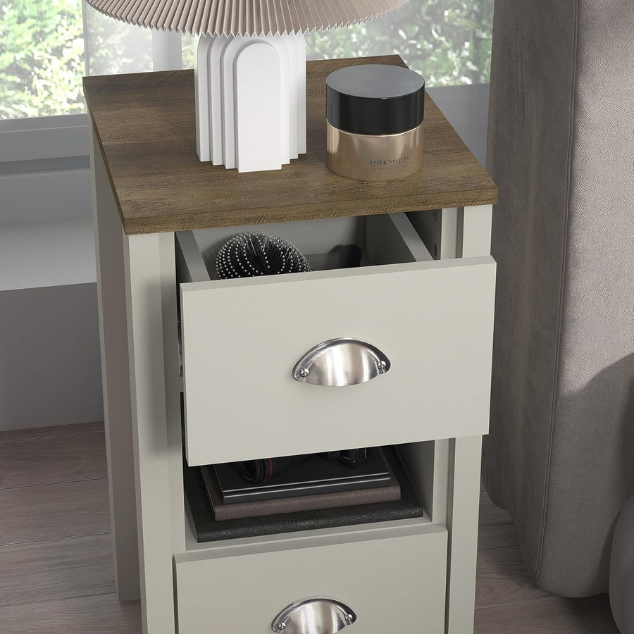 2x Light Grey Oak Bedside Tables with Drawers – Modern Compact Nightstands