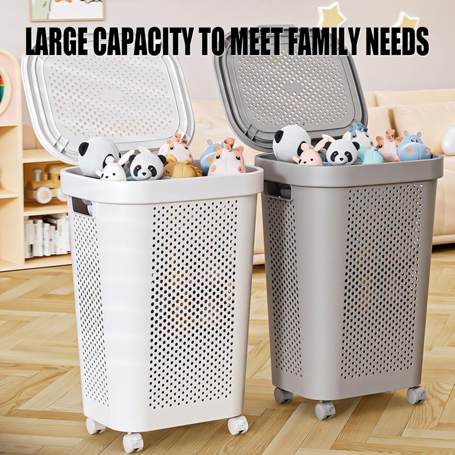 Rolling Laundry Hamper with Lid & Handle | Large Ventilated 1-Compartment Basket