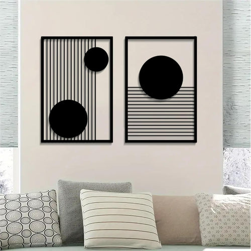 Abstract Metal Wall Art Set 2 Modern Geometric Minimalist Black Decor