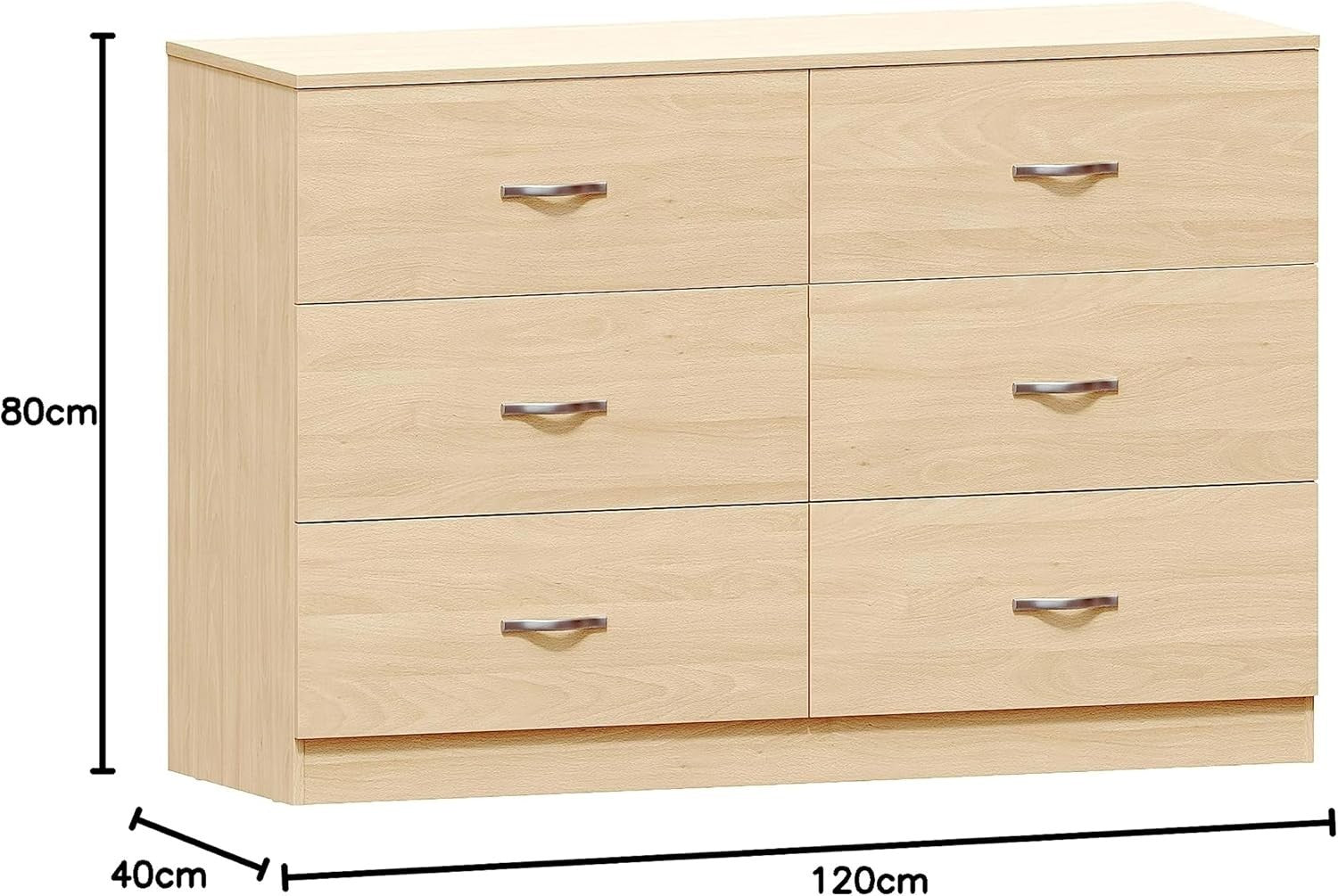 Pine 6 Drawer Wide Chest Bedroom Storage Unit Sliding Drawers Flatpack