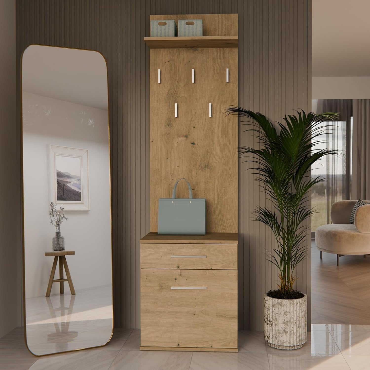 Modern Double Entryway Wardrobe with Drawers, Hooks & Shoe Storage 180cm