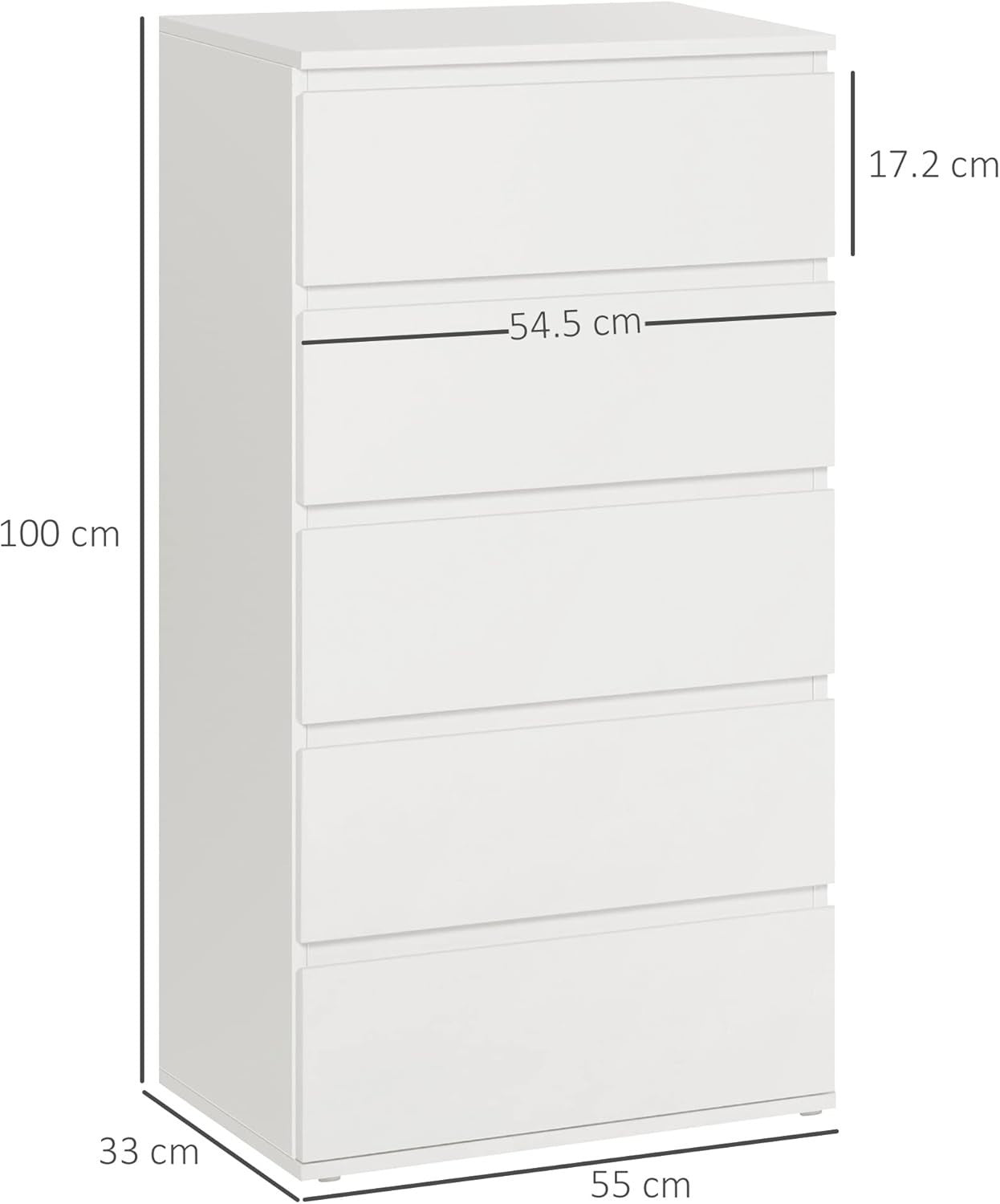 White 5 Drawer Chest Tall Slim Storage Cabinet Bedroom Hallway Unit
