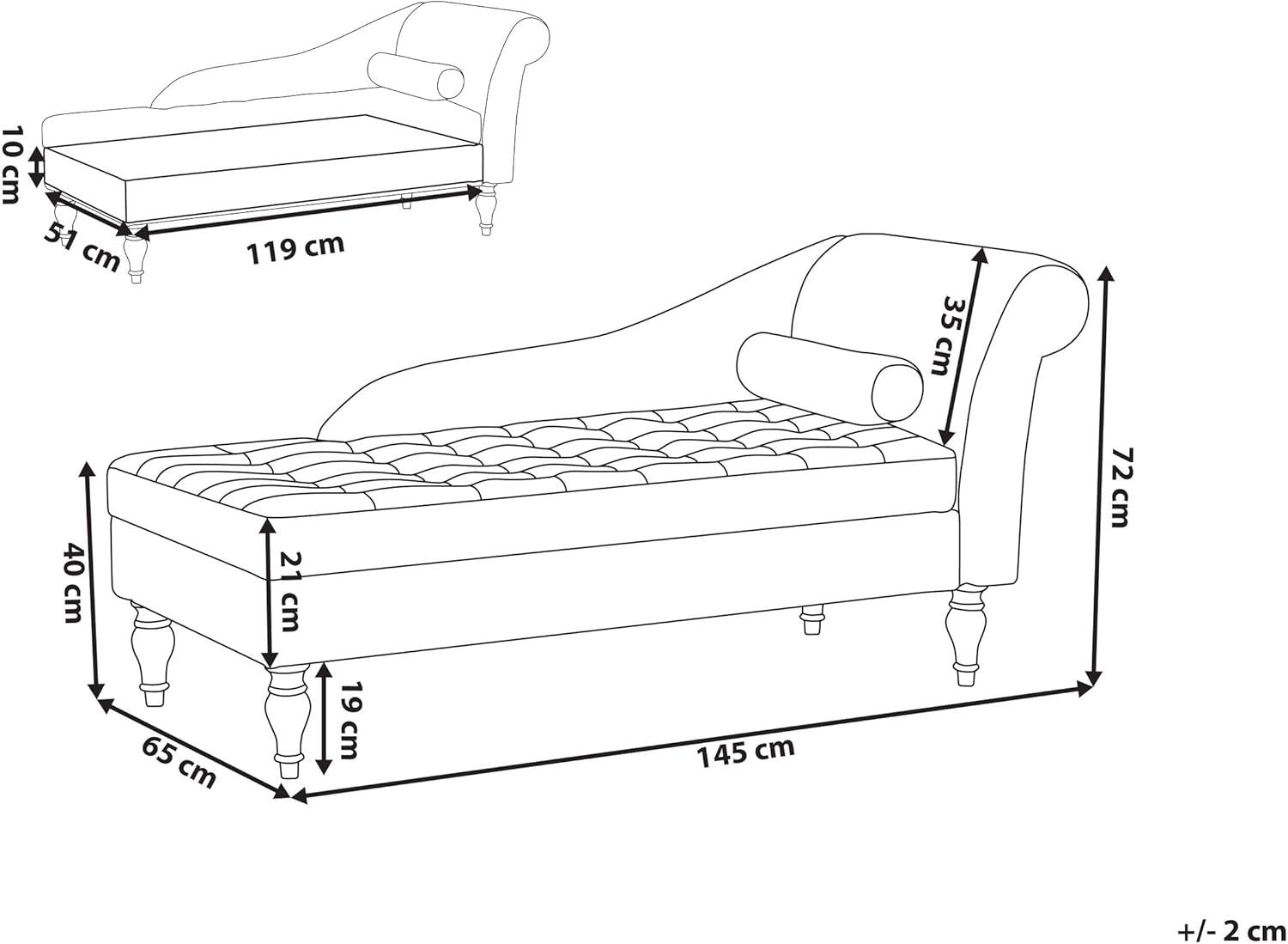 Velvet Storage Chaise Lounge Grey Tufted Back Wooden Legs Compact Design