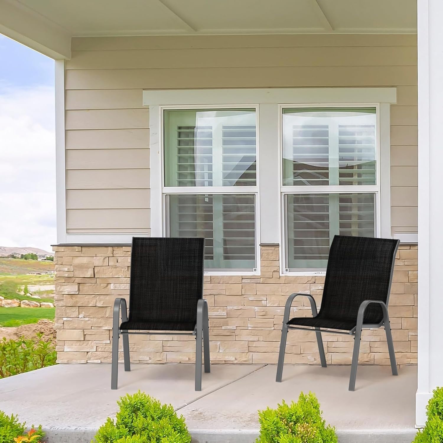 Stackable Outdoor Garden Chairs Set of 6 | Weatherproof Patio Dining Seats