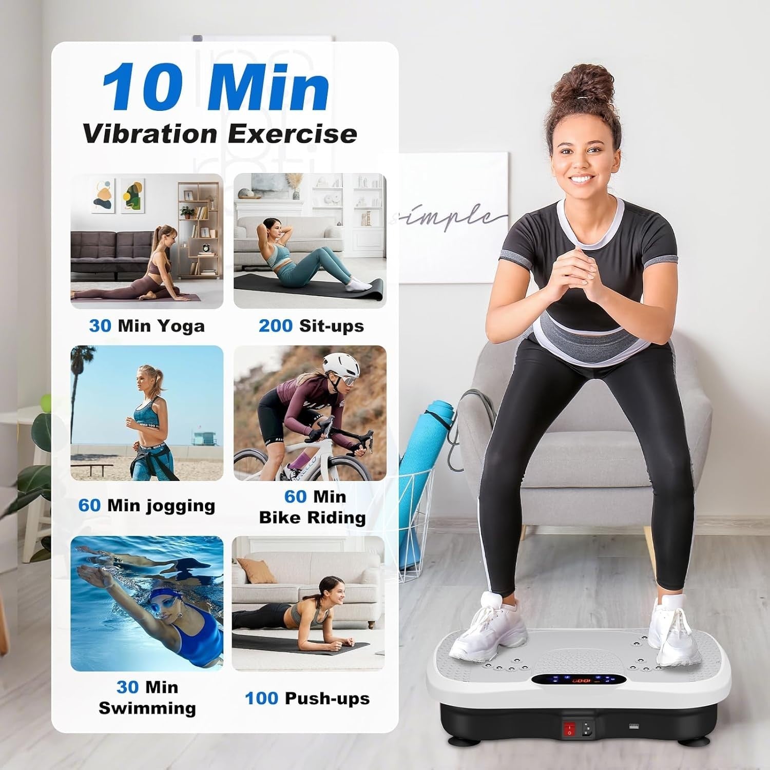 White Vibration Plate Exercise Machine Weight Loss Lymphatic Drainage 99 Levels