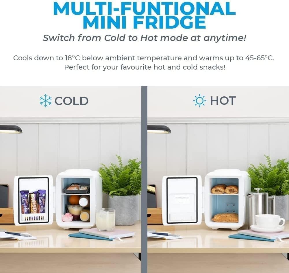 4L Mini Fridge Cooler & Warmer Portable USB AC Compact White/Pink