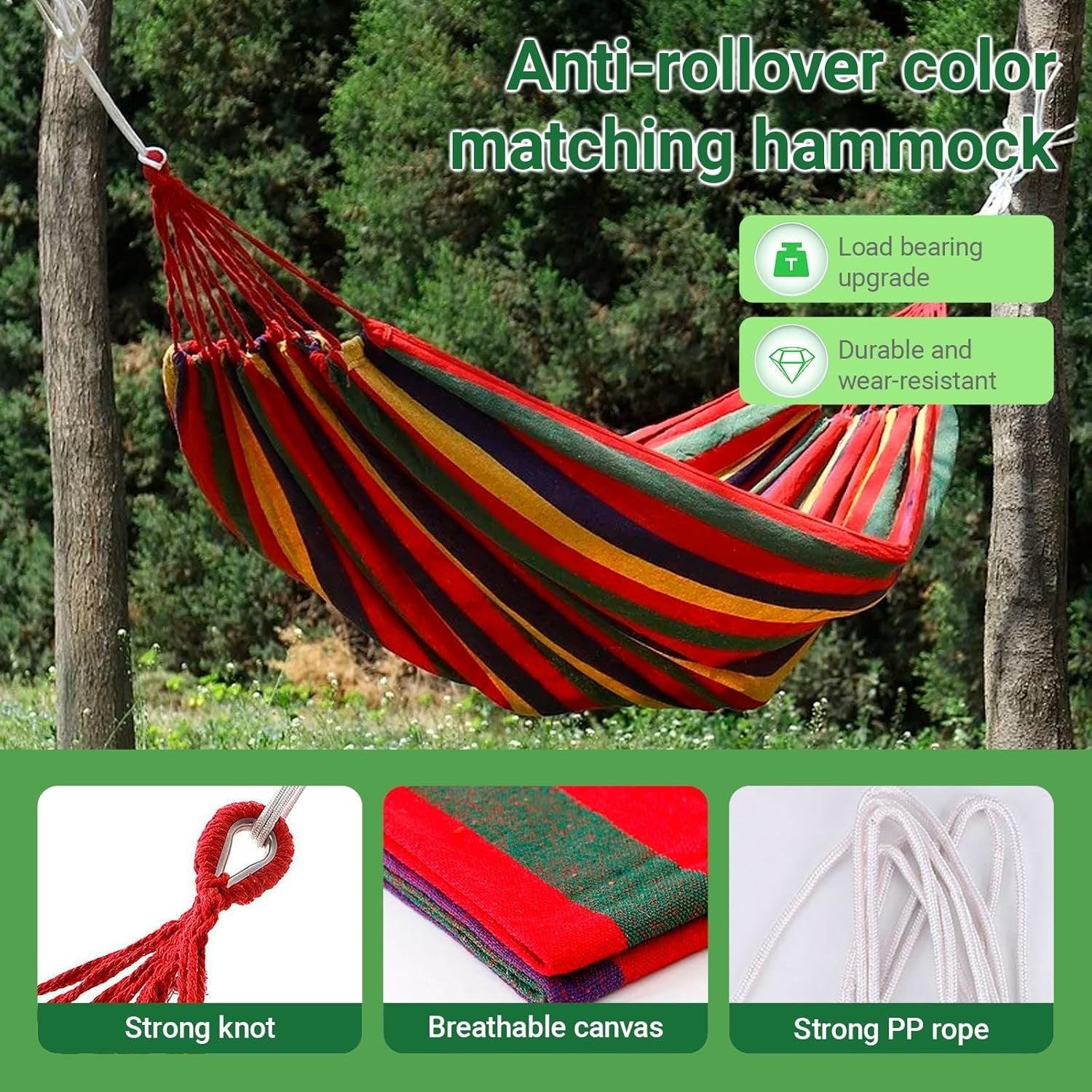 Extra Large Portable Camping Hammock 190x150 cm with Durable Canvas & Nylon Rope