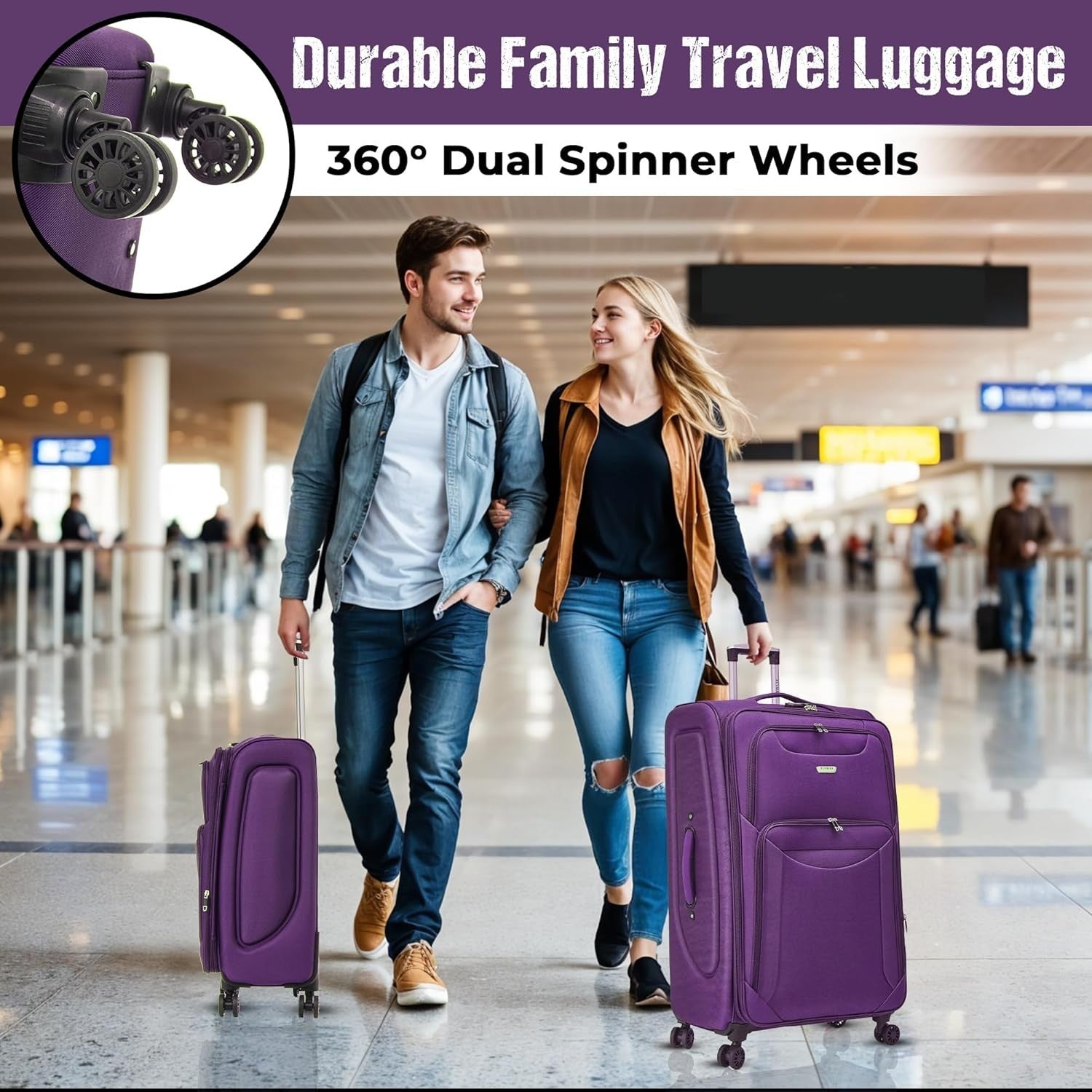 32” Extra Large Lightweight Expandable 4 Wheel Travel Suitcase Lock Purple