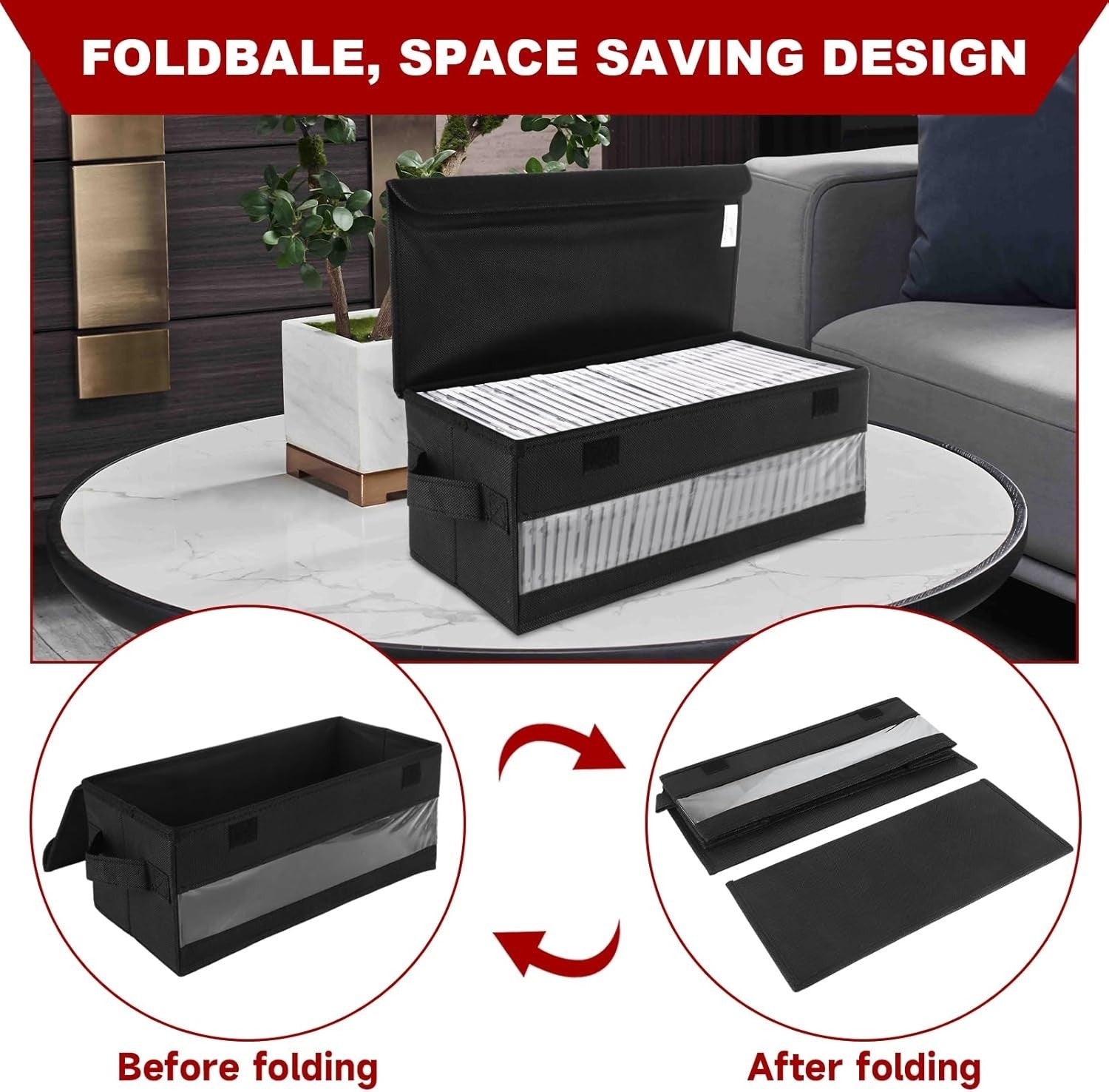 4 Pack CD DVD Storage Boxes Stackable Fabric Organizer Cases with Lids