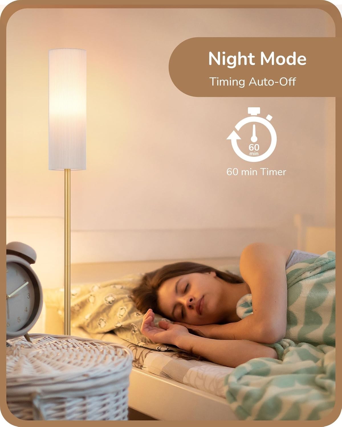 Modern Floor Lamp Dimmable Remote Linen Shade Gold Standing Light 165cm