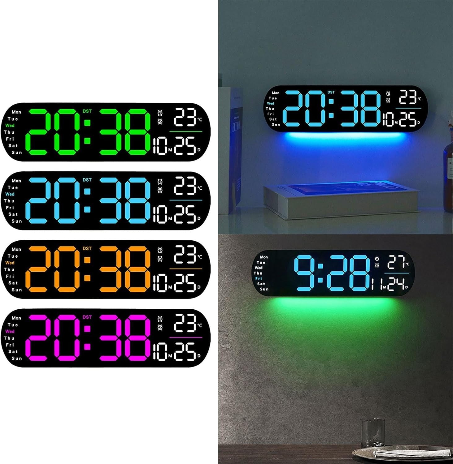 Large LED Digital Alarm Clock Vibrating Flash Alert Heavy Sleepers Blue