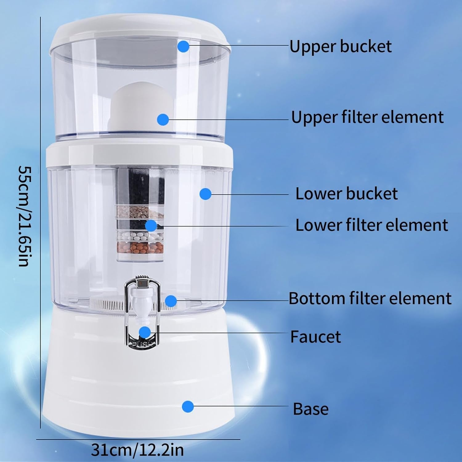 16L Countertop Water Filter Dispenser Large Capacity Tap Water Purifier