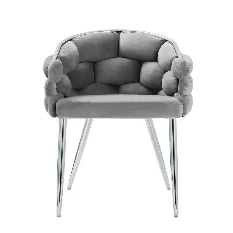 Grey Velvet Dining Chair Chrome Legs Modern Bubble Back Accent Seat