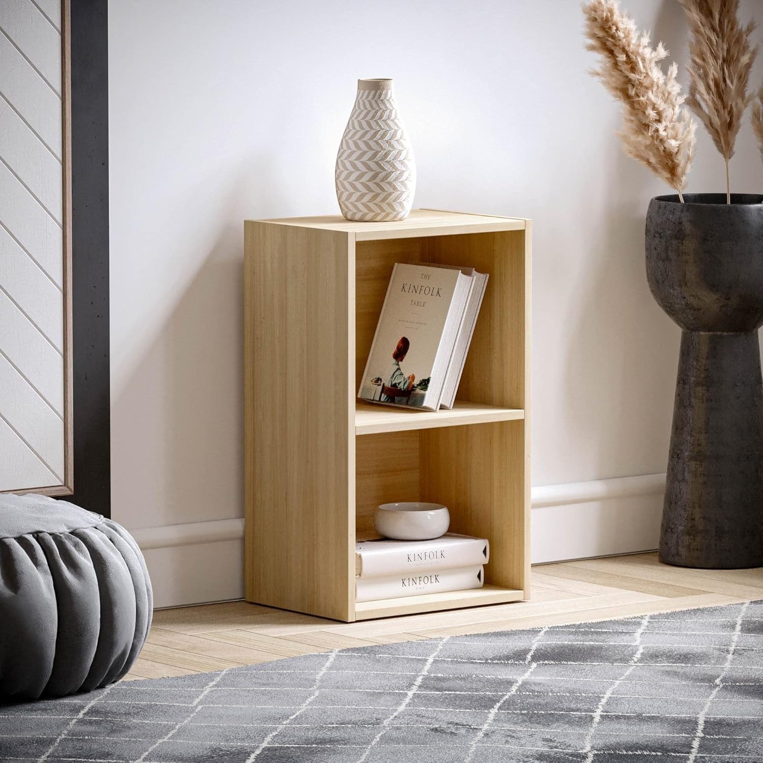 2 Tier Oak Wooden Cube Bookcase Small Storage Shelf for Living Room Office