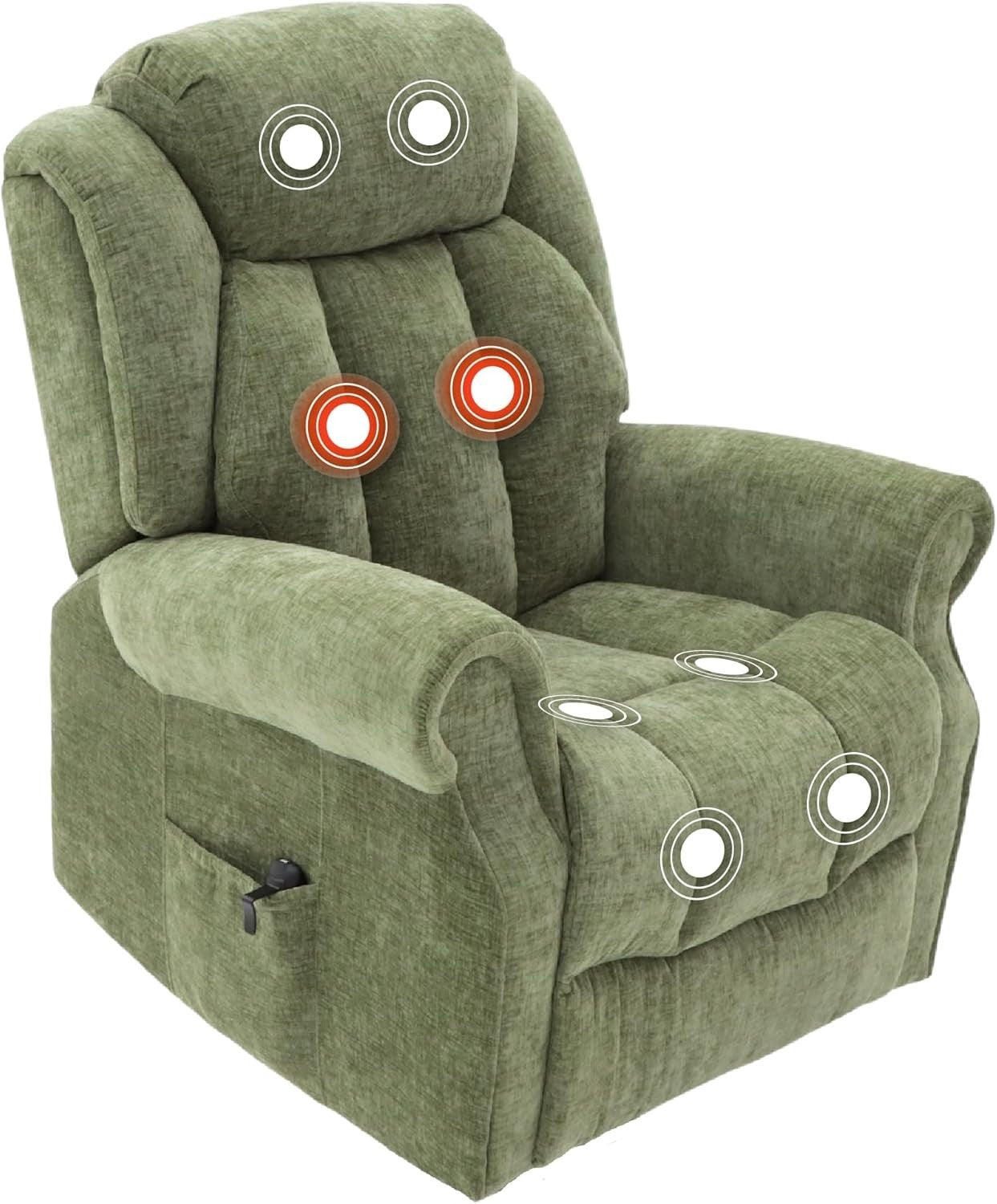 Dual Motor Lift Recliner Chair Heat Massage Fabric Riser Mobility Support Green