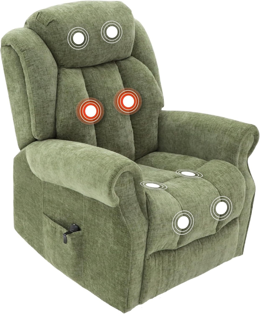 Dual Motor Lift Recliner Chair Heat Massage Fabric Riser Mobility Support Green