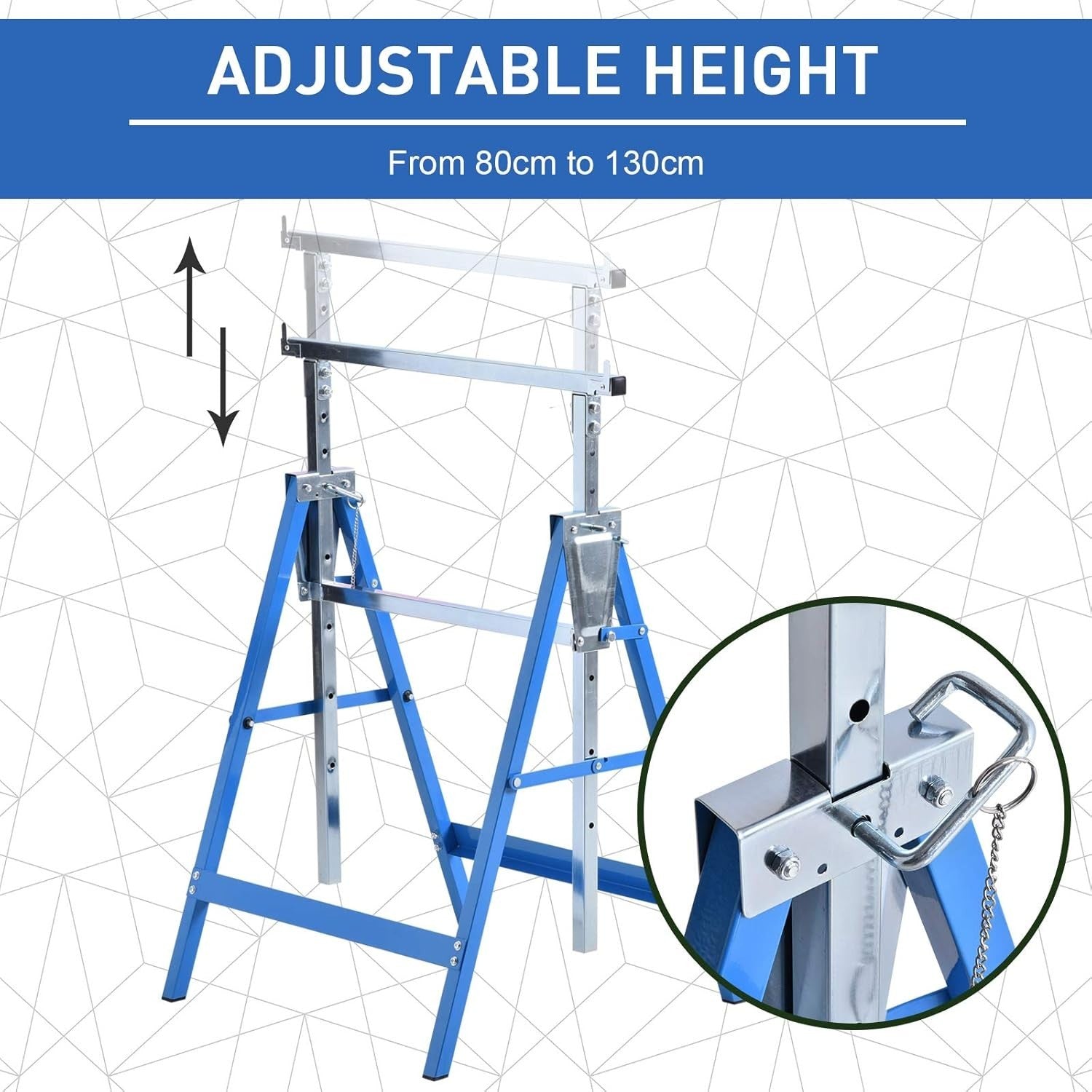 2x Adjustable Telescopic Sawhorse Folding Steel Trestle Work Bench Blue 80–130cm