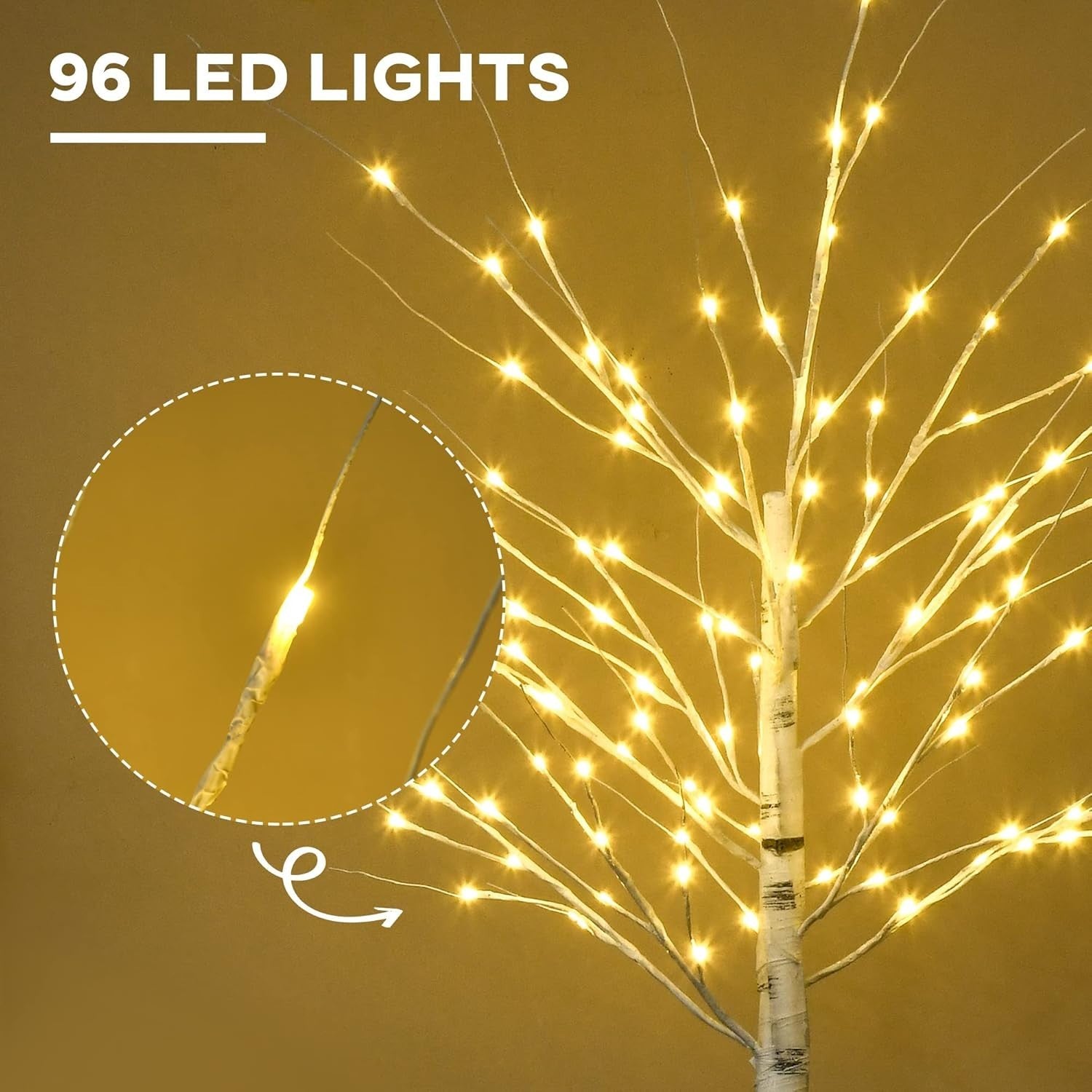 180cm Pre-Lit White Birch Tree Light Warm LED Indoor Outdoor Home Garden Decor