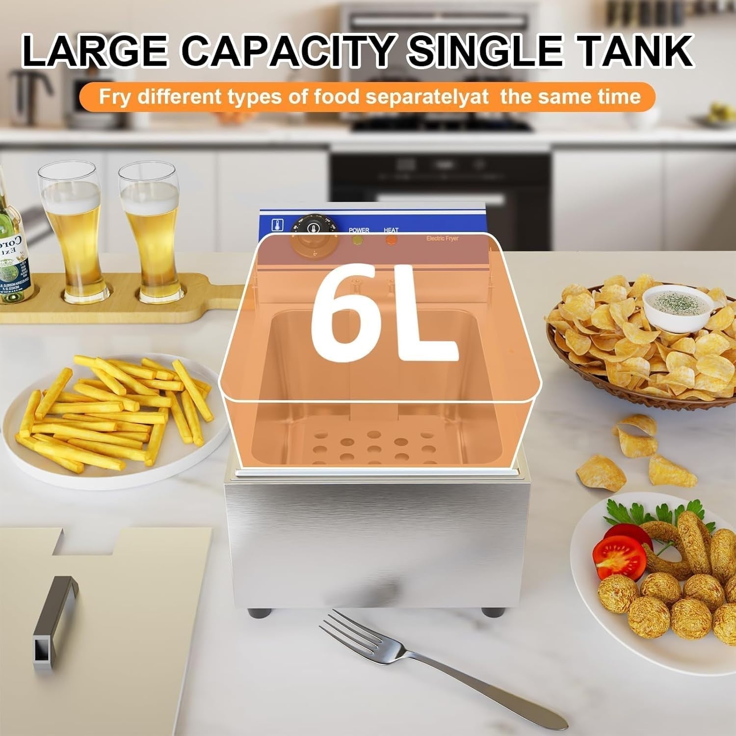 6L Commercial Deep Fat Fryer Stainless Steel Single Tank Countertop