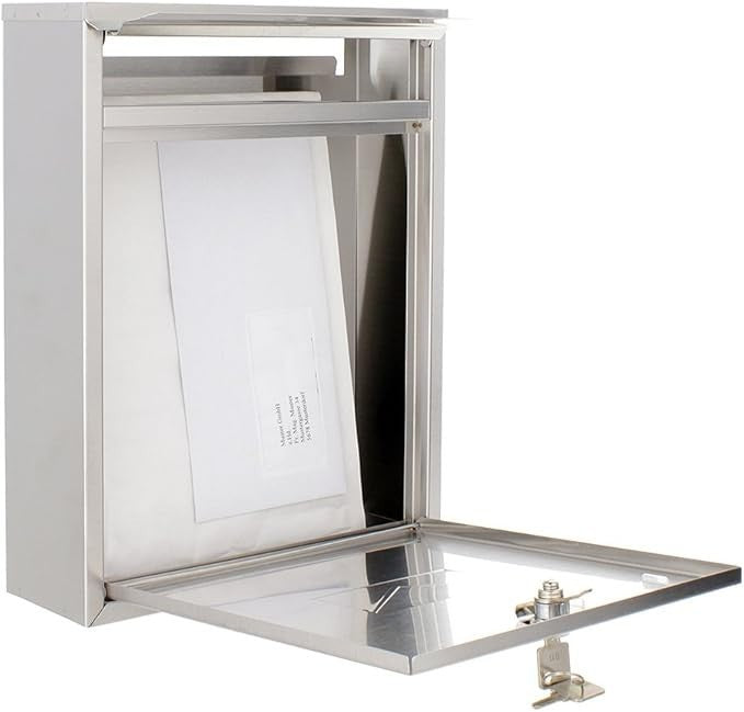 Lockable Stainless Steel Wall Mailbox Dual Slot Secure Post Box 320x250x85mm