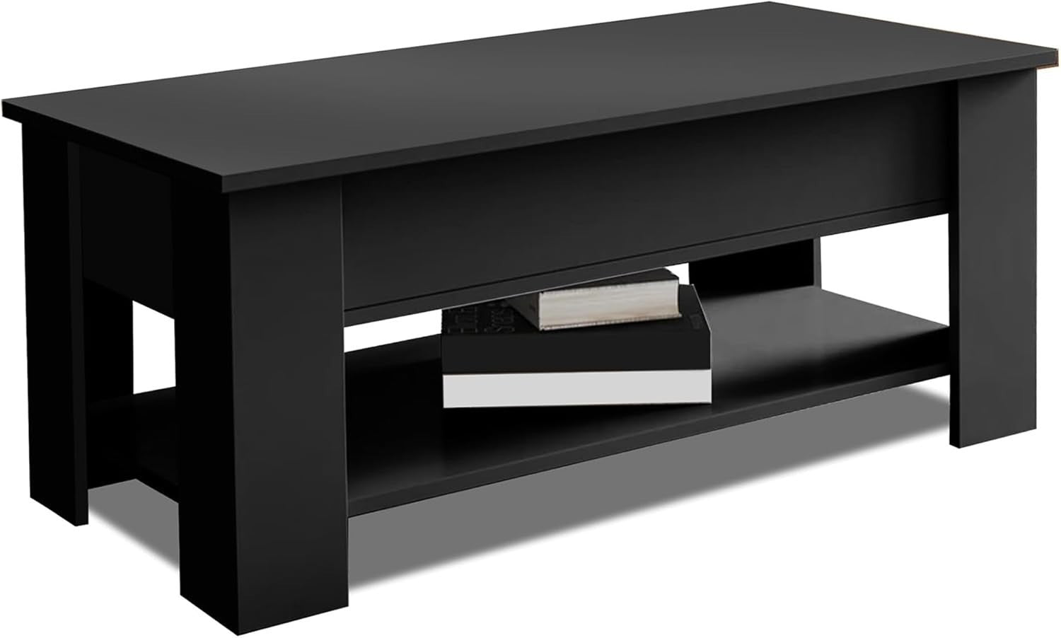Lift Up Coffee Table with Storage, Black 100x50cm Adjustable Height