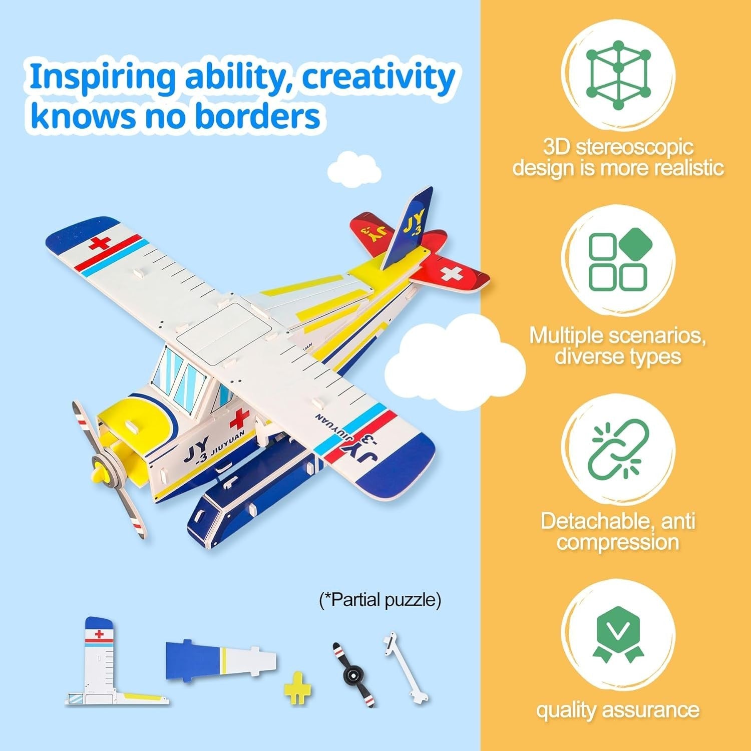 3D Airplane Model Kit for Kids - Educational DIY Puzzle Toy & Craft Gift