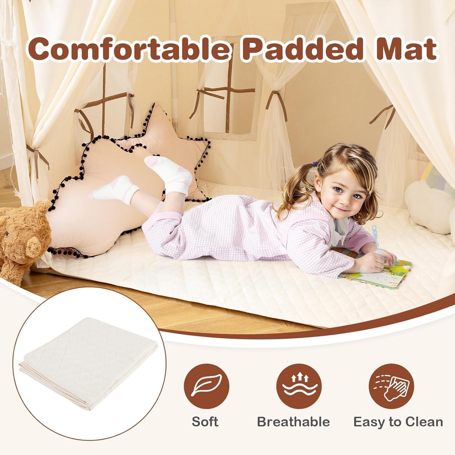 Kids Play Tent Castle Indoor w/ Star Lights Mat Windows Girls Boys Gift