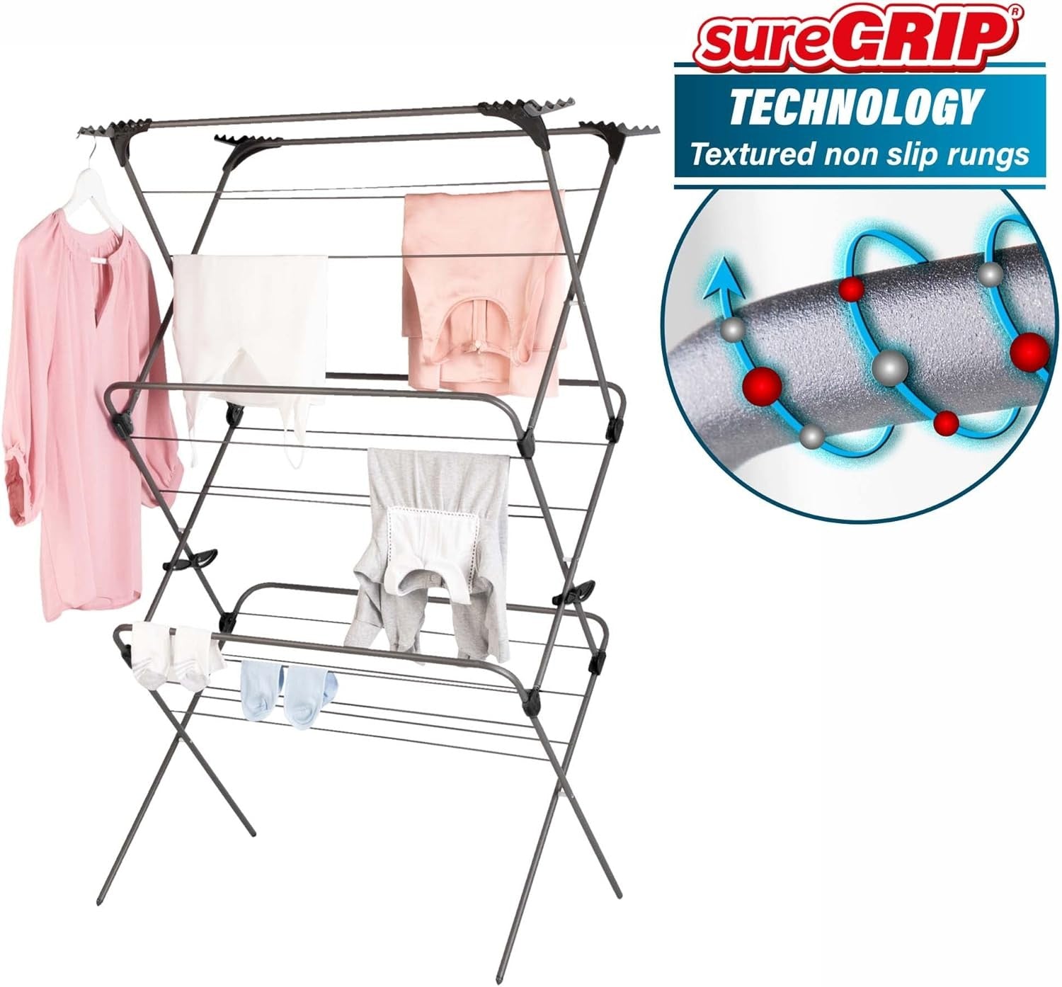 Extra Wide 3 Tier Clothes Airer Indoor Folding Laundry Drying Rack Steel