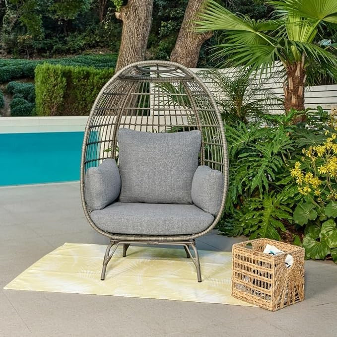 Luxury Rattan Egg Chair with Cushions & Cover – Indoor Outdoor Garden Seat