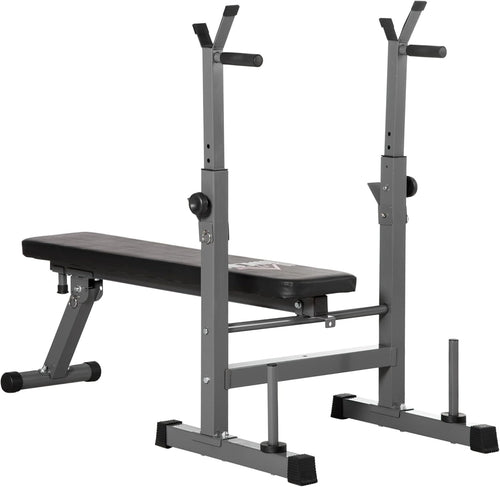 Foldable Weight Bench With Barbell Rack Dip Station Home Gym