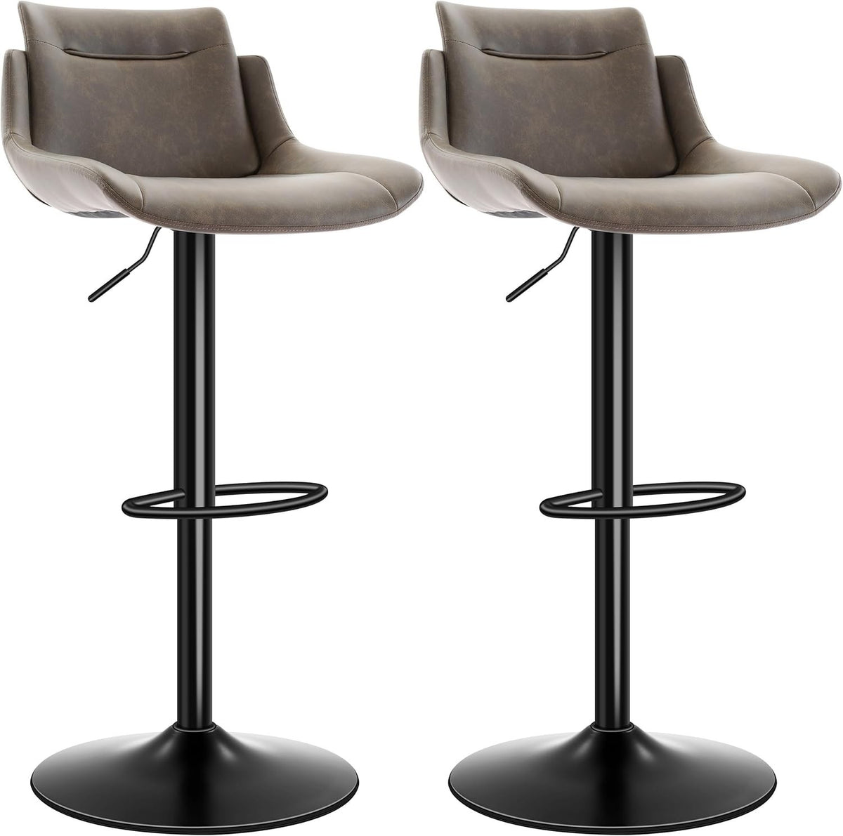 Adjustable Brown PU Leather Bar Stools Set of 2 Swivel Kitchen Counter