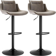 Adjustable Brown PU Leather Bar Stools Set of 2 Swivel Kitchen Counter