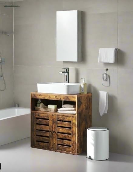 Rustic Brown Under Sink Bathroom Cabinet Wooden Storage Unit