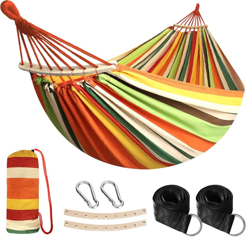 Outdoor Cotton Hammock with Spreader Bars & Tree Straps – Portable - Orange