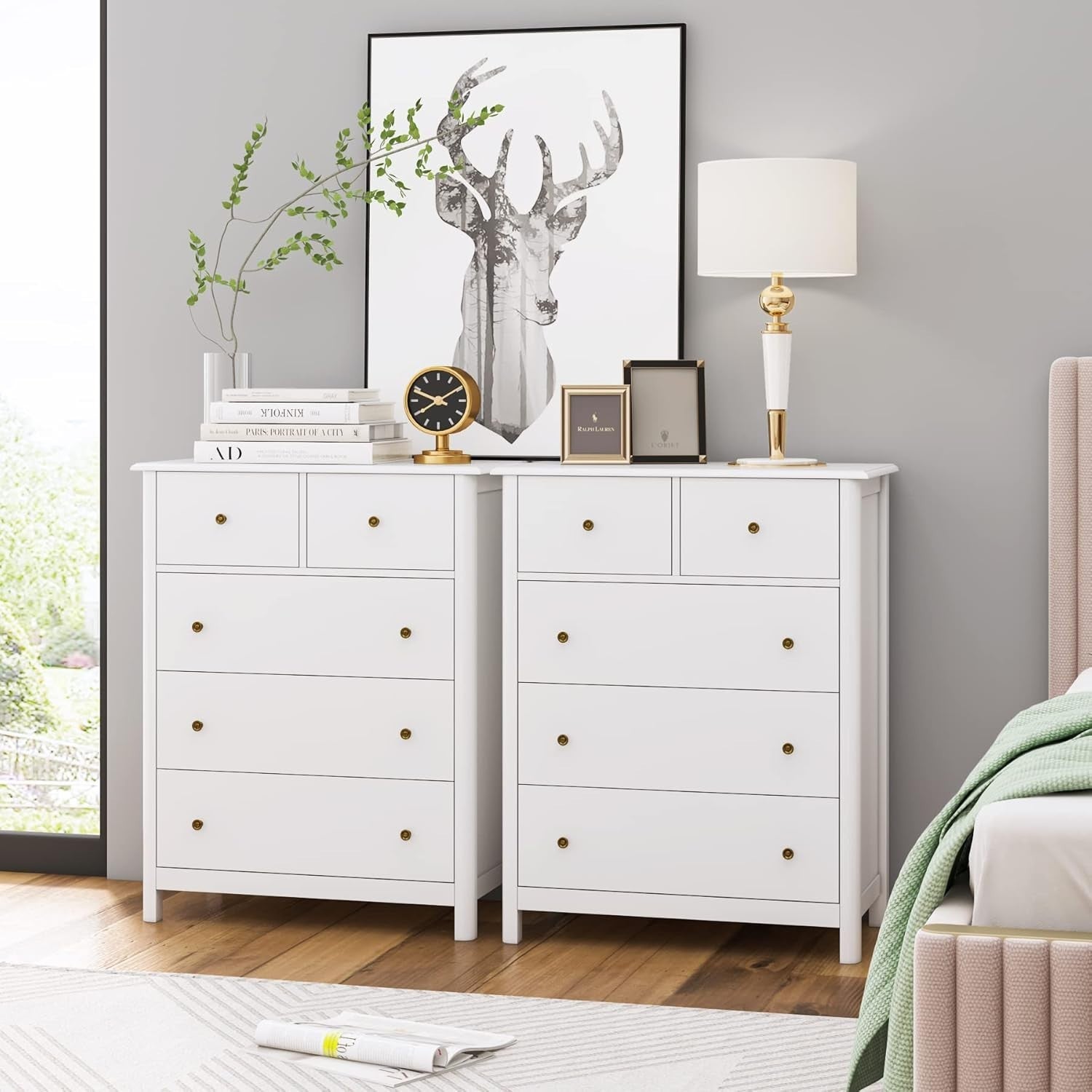 White Chest of Drawers 5 Drawer Tall Slim Storage Cabinet Bedroom Unit