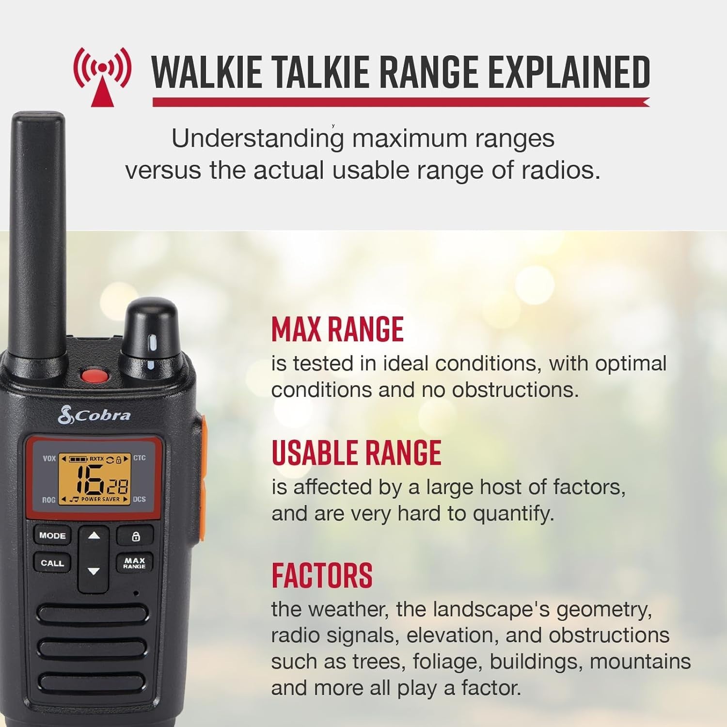 Cobra RX380 Walkie Talkies 2 Pack Rechargeable PMR446 8KM Radios