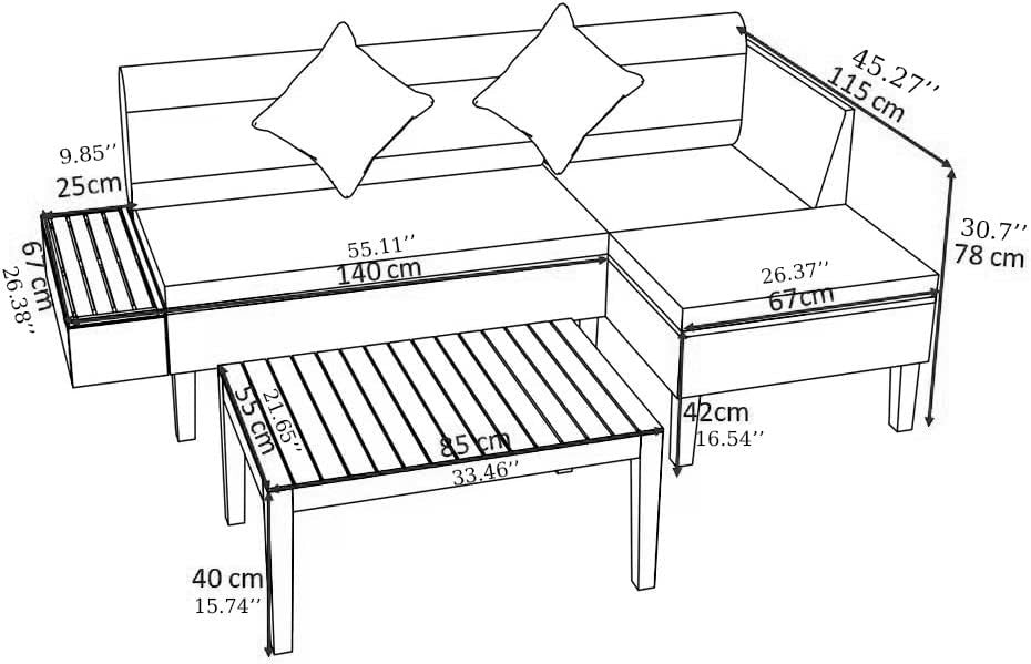 4 Seater Rattan Garden Sofa Set with Built-in Side Table & Coffee Table