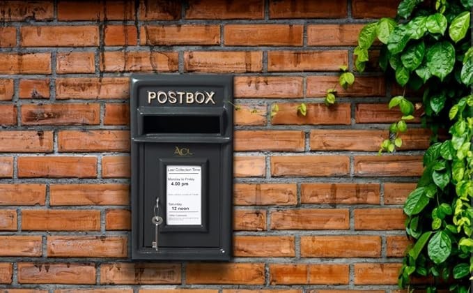 Lockable Cast Iron Mailbox Black | Heavy Duty Wall Mount Post Box | Weatherproof