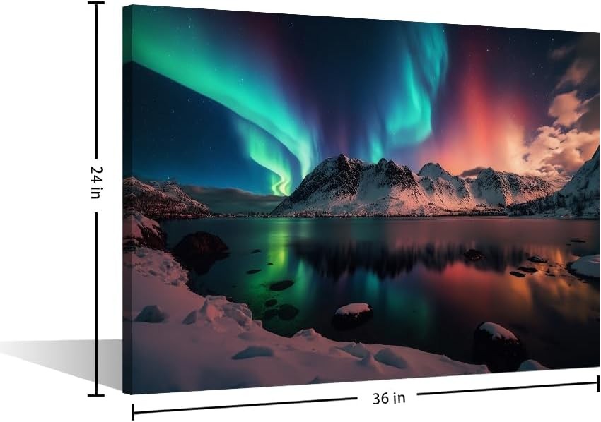 24×36″ Lake & Northern Lights Canvas Wall Art – Aurora Home Decor