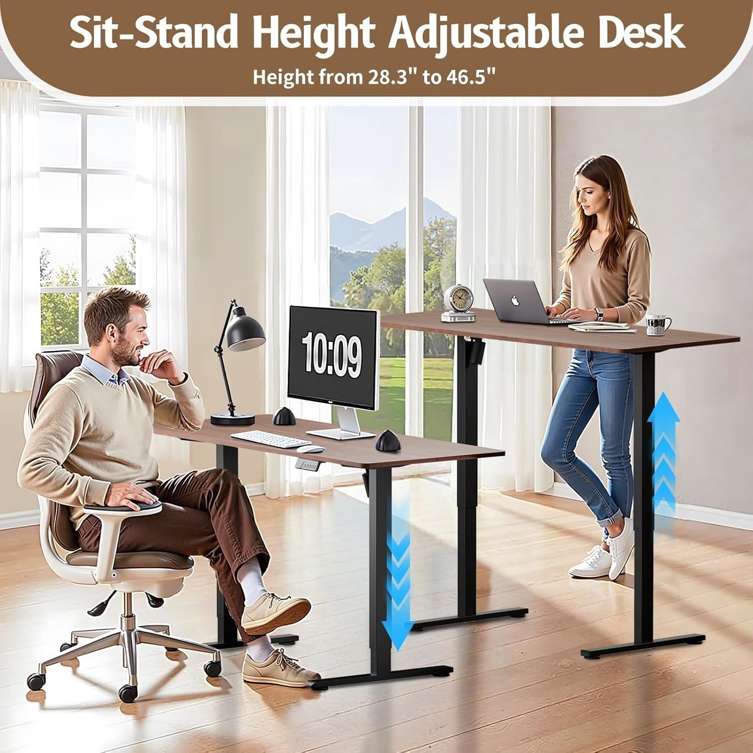 Electric Height Adjustable Standing Desk 140x60cm Ergonomic Sit Stand Table