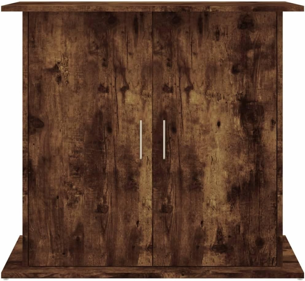 Rustic Fish Tank Stand with Storage – Smoked Oak Wood Cabinet Unit 81cm