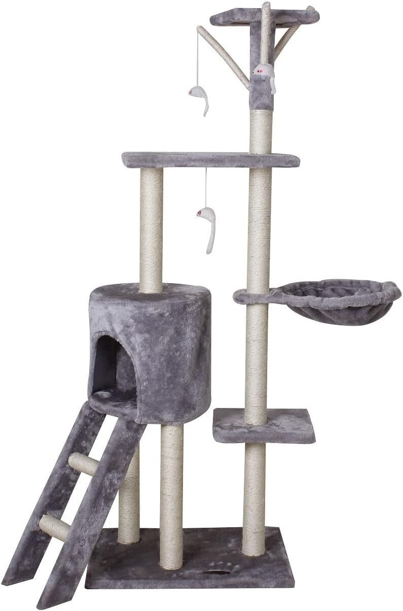 Cat Tree Multi Level Scratching Post Condo Climbing Tower with Hammock Toy