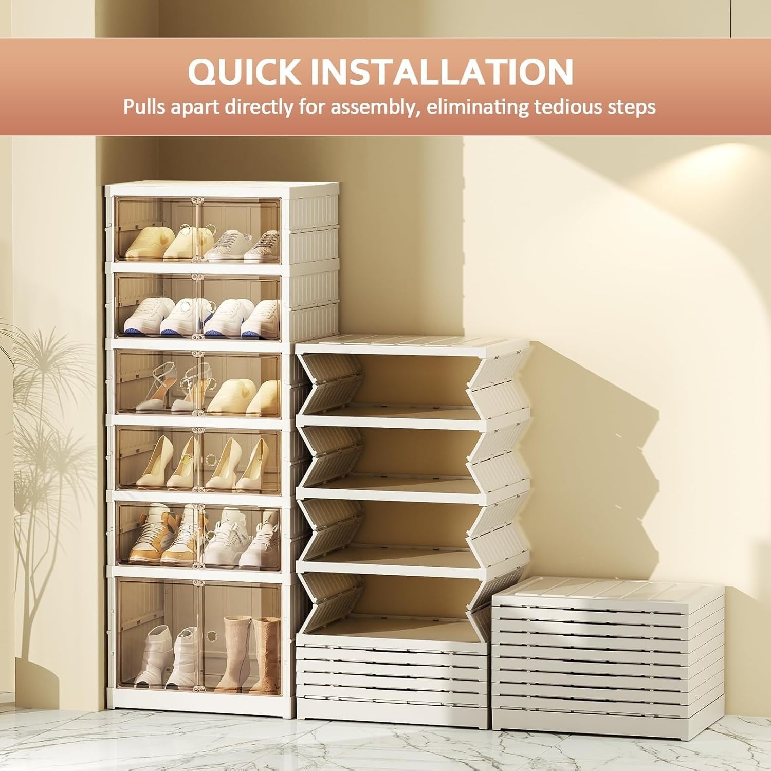 6-Tier Foldable Shoe Cabinet with Transparent Doors, 44x34.5x117 cm
