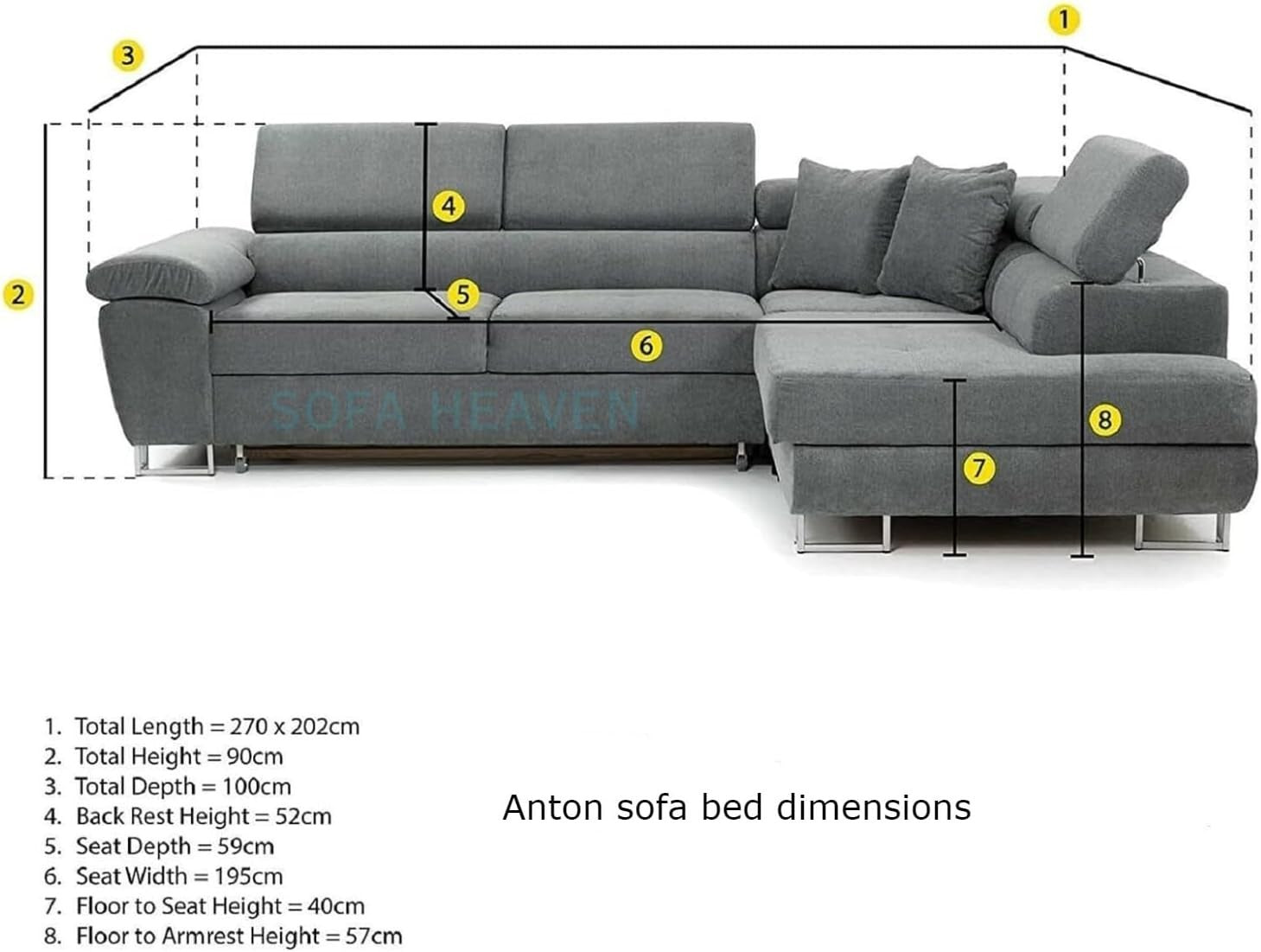 Large Left Hand Grey Fabric Corner Sofa Bed | Adjustable Headrests | Storage